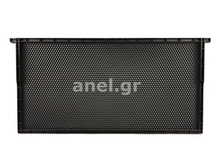 Black radiator with a grid pattern on a white background, featuring the brand 'anel.gr'.