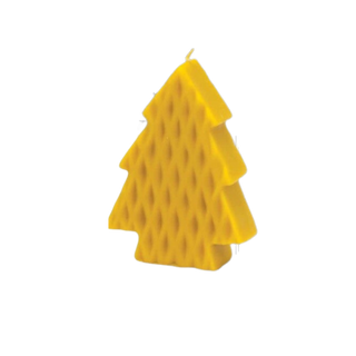 Yellow tree-shaped candle on a white background